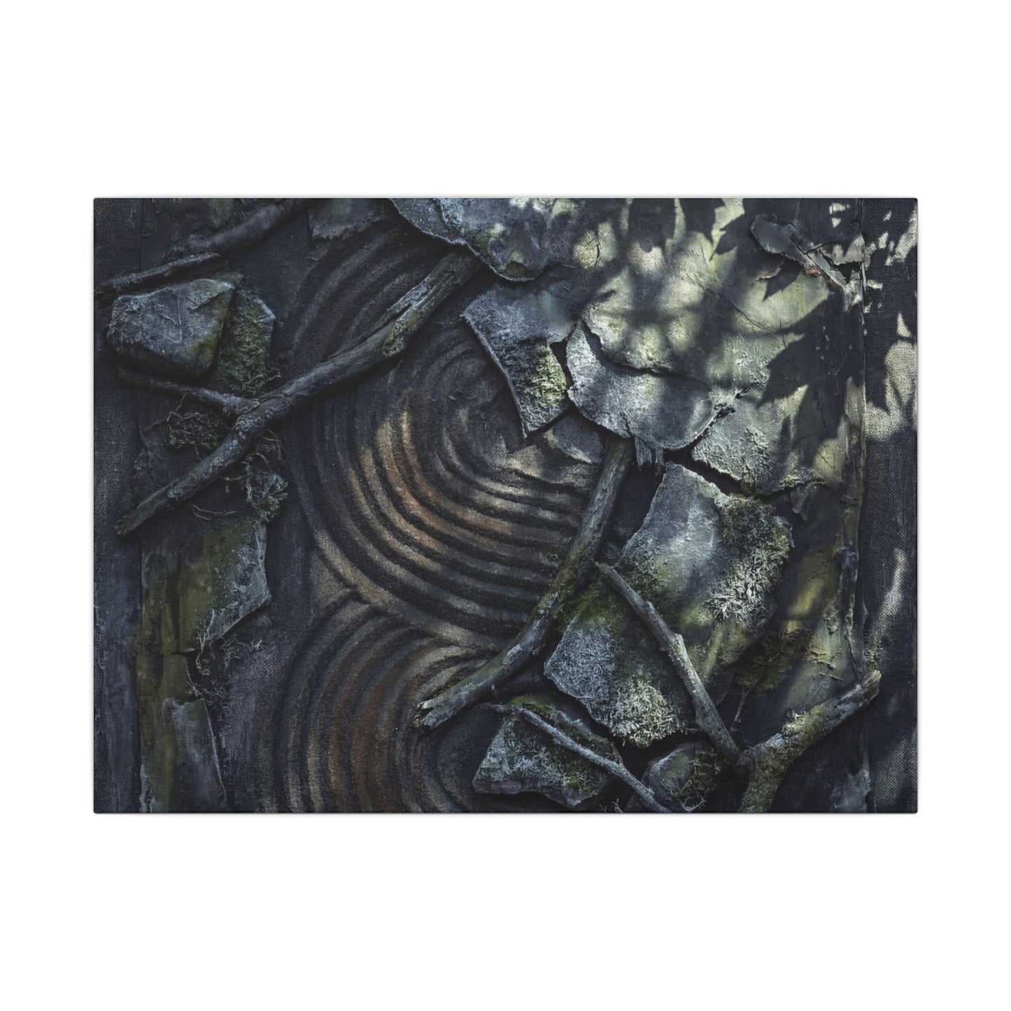 Rock Garden Canvas Art | Winter Dark Japandi Dark Texture Art Art Print