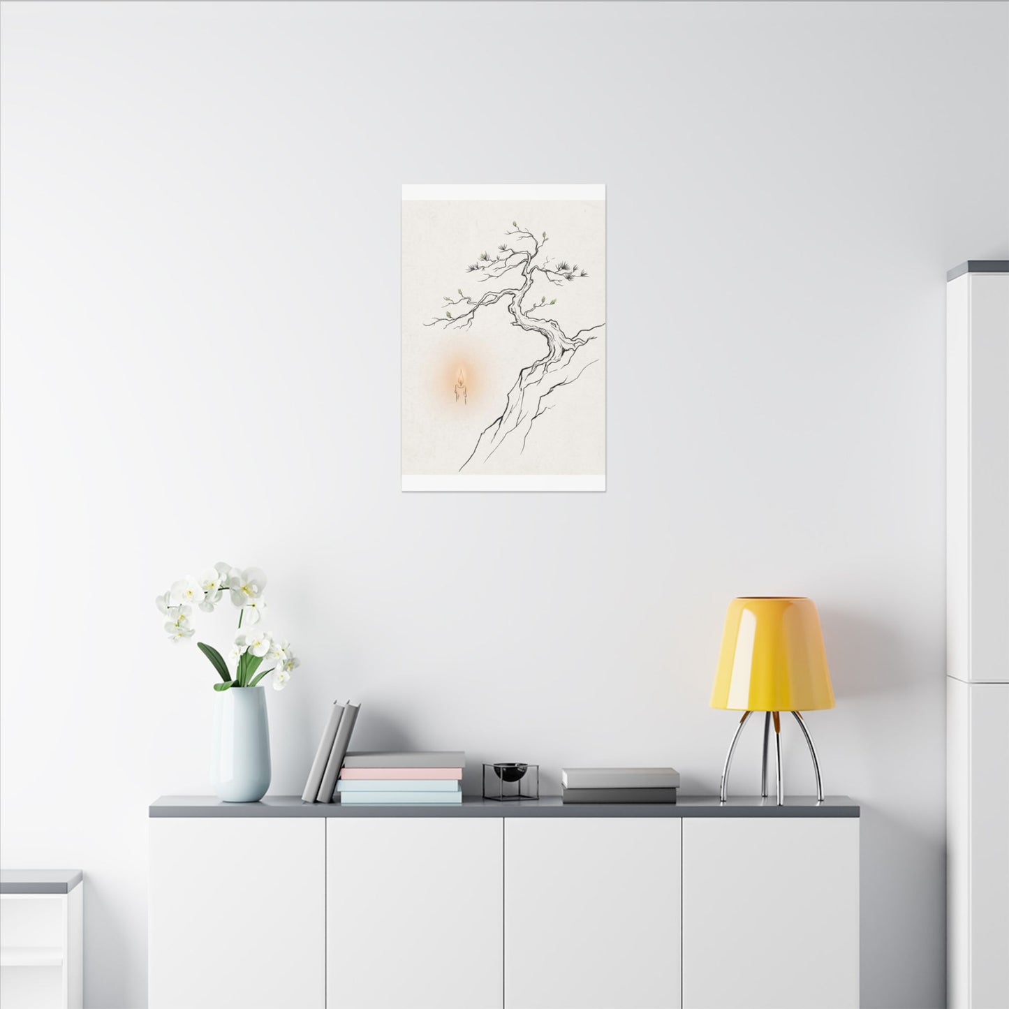 Candlelight Pine Tree Canvas Art - Japandi Shibui