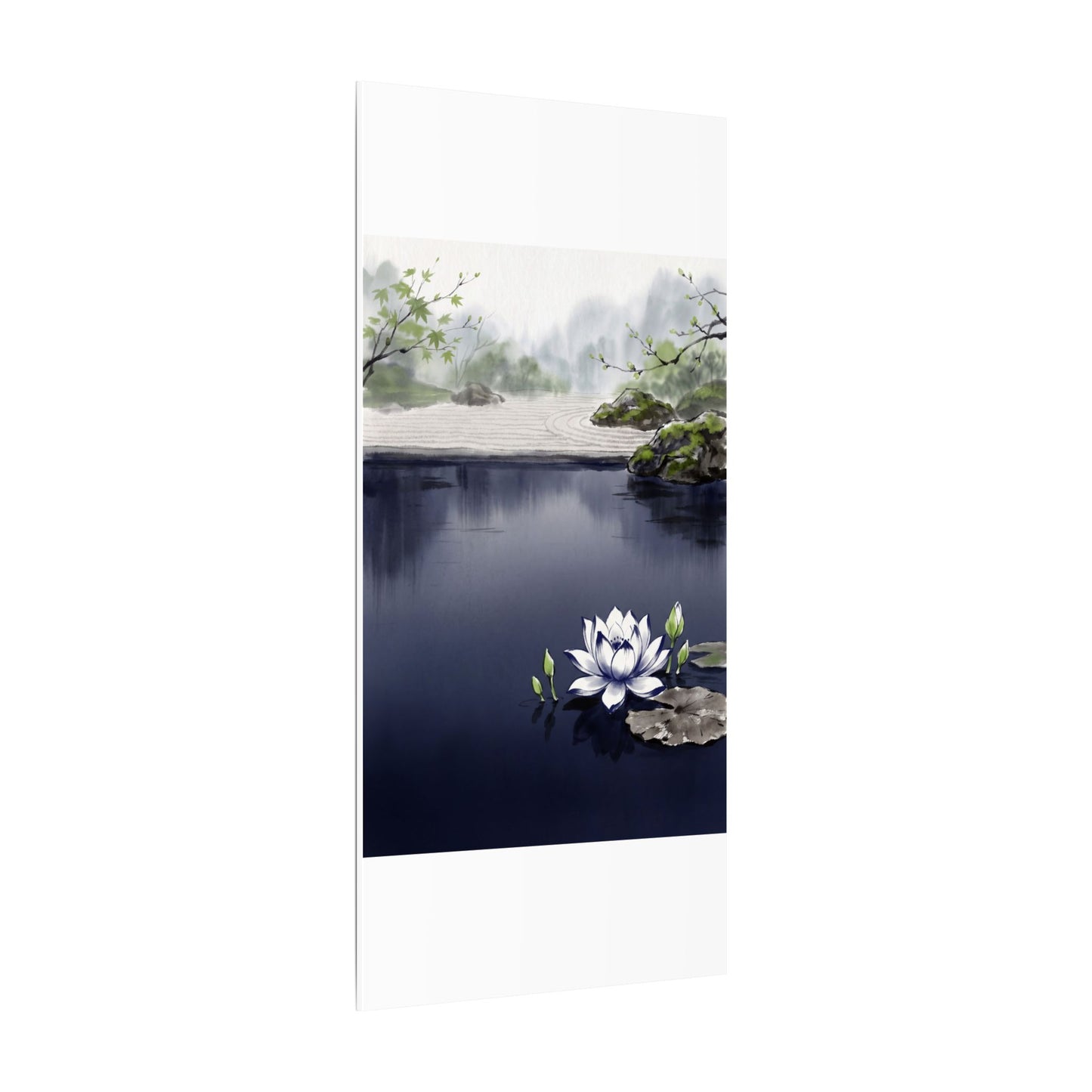 Lotus Flower Karesansui Canvas Art | Tranquil Zen Art