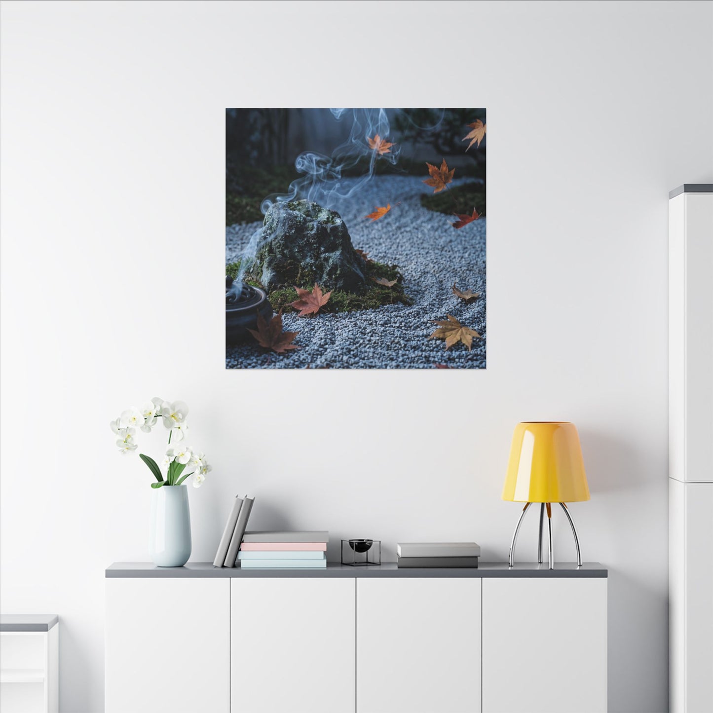 Autumn Incense Smoke Karesansui Canvas Art | Calm Decor