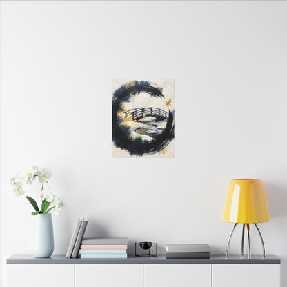 Winter Wooden Bridge Enso Canvas Art | Serene Decor