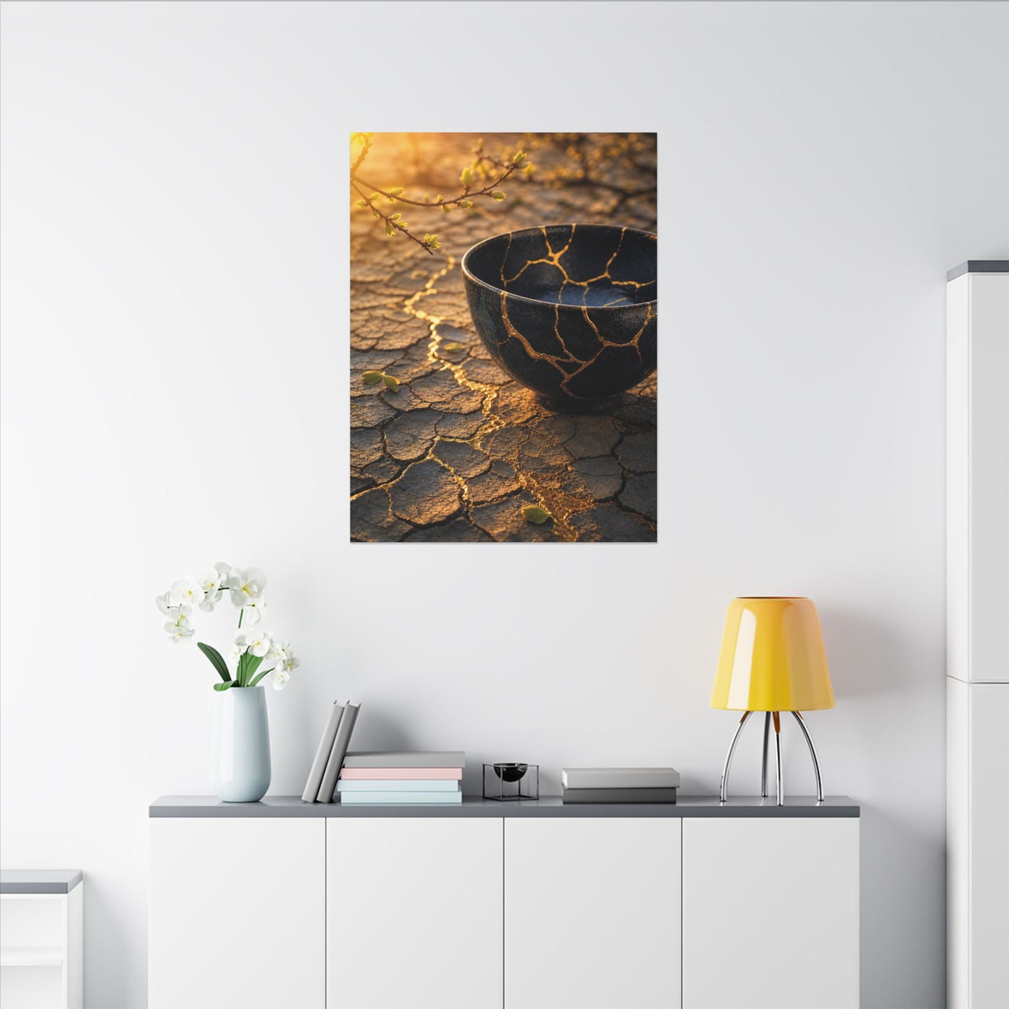 Golden Hour Cracked Earth Canvas Art - Kintsugi Fukinsei