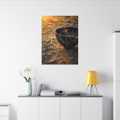 Golden Hour Cracked Earth Canvas Art - Kintsugi Fukinsei