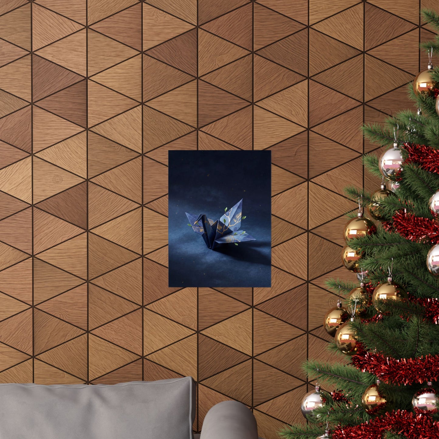 Paper Fold Wall Art Print | Spring Kintsugi Crackle Gold Art