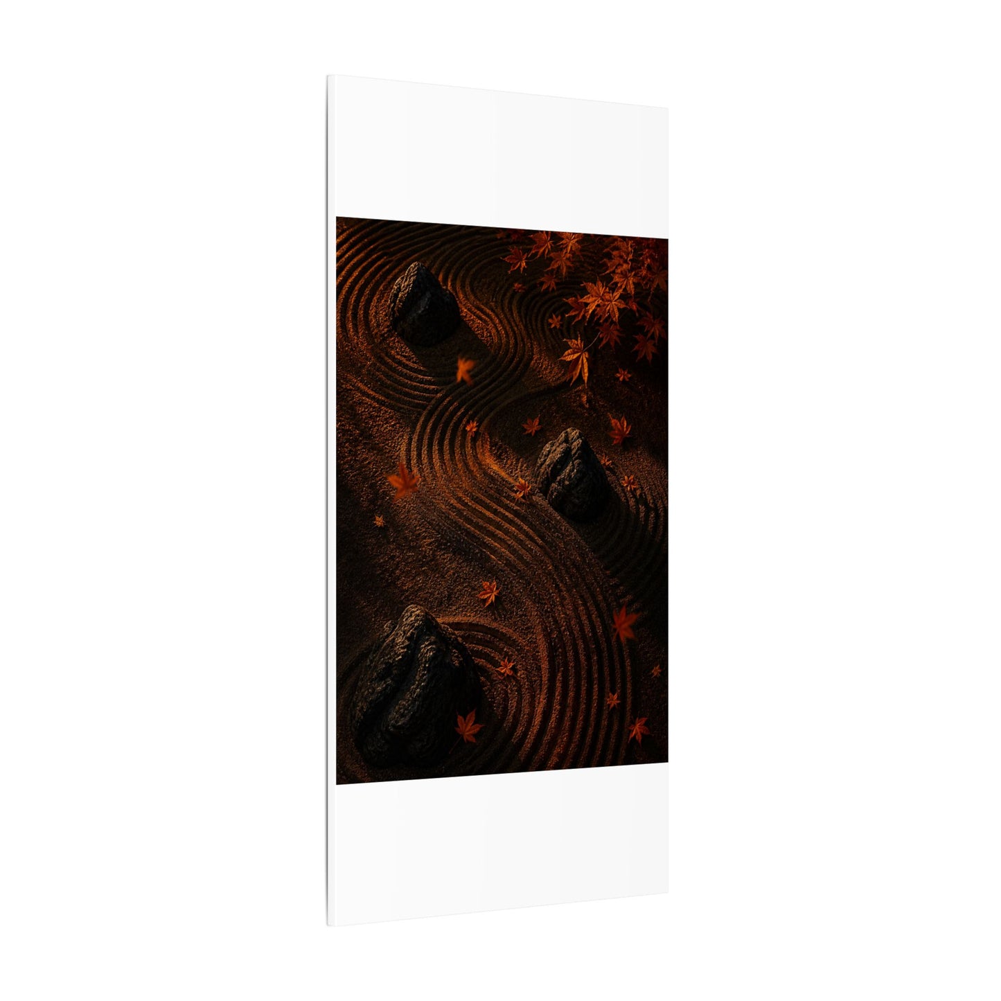 Dark Japandi Rock Garden in Golden Hour | Charcoal Ink Canvas Art