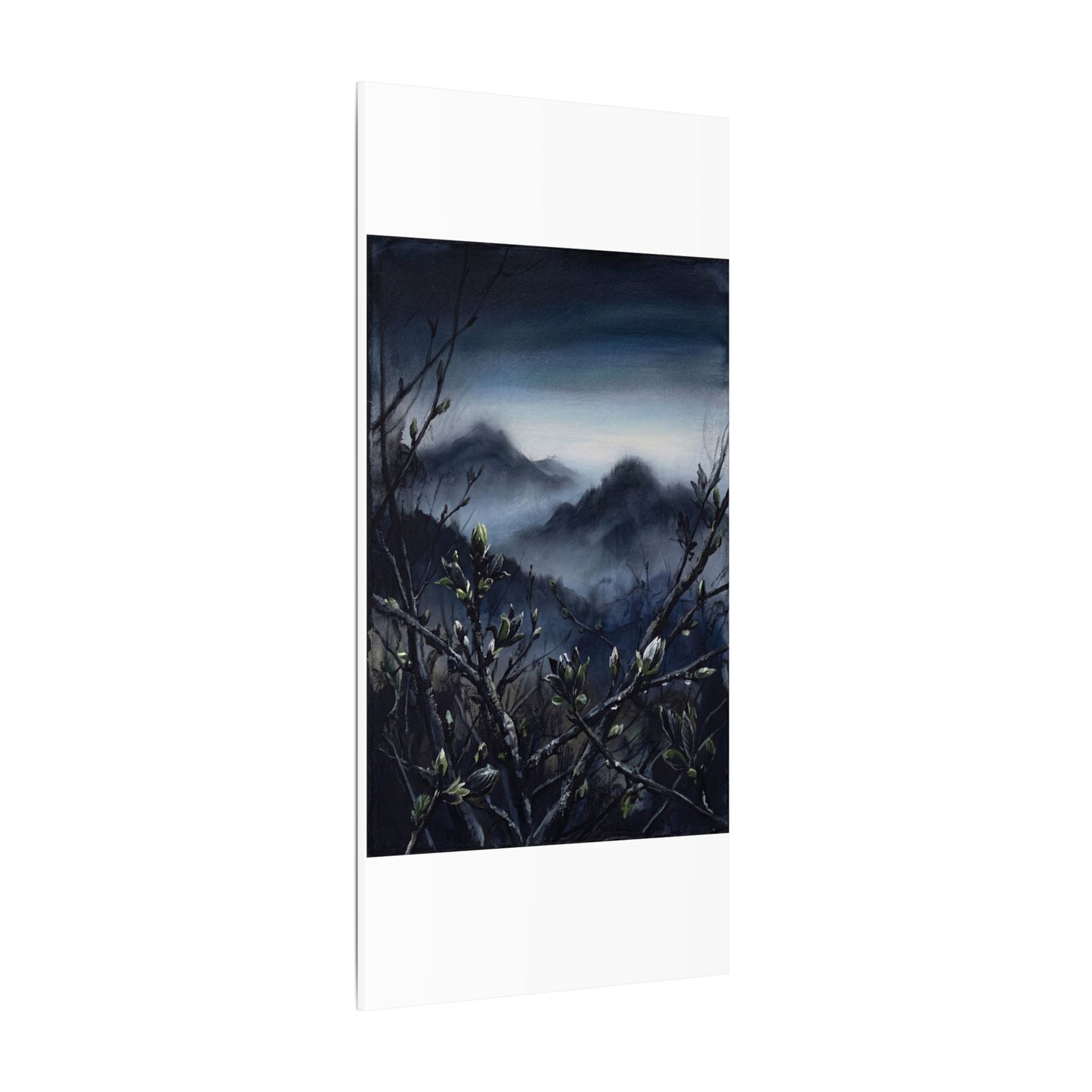 Mountain Mist Spring Canvas Art | Dark Japandi Atmospheric Design