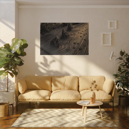 Rock Garden Canvas Art | Autumn Dark Japandi Charcoal Ink Art