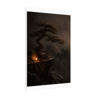 Pine Tree Shadow Zen Canvas Art | Luxurious Dark Japandi Art