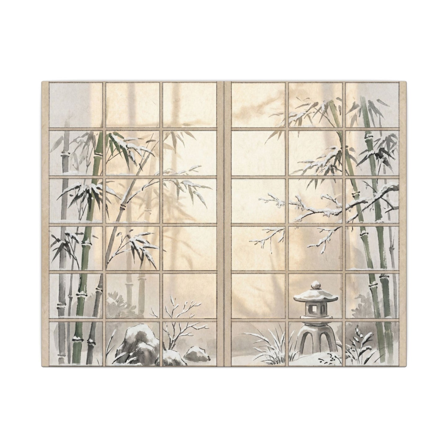 Winter Shoji Screen Sumi E Canvas Art | Tranquil Decor Art Print