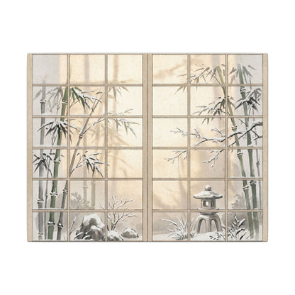 Winter Shoji Screen Sumi E Canvas Art | Tranquil Decor Art Print