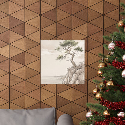 Neutral Pine Tree Wall Art Print - Minimal Line Japandi