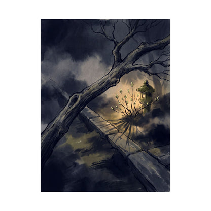 Golden Hour Moonlit Garden Wall Art Print - Dark Japandi Datsuzoku