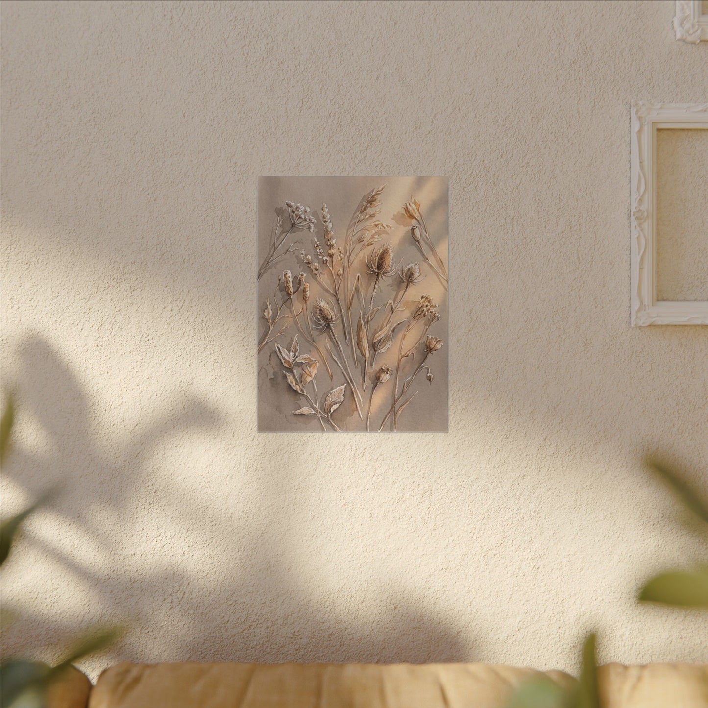 Japandi Dried Flowers in Golden Hour | Watercolor Canvas Art