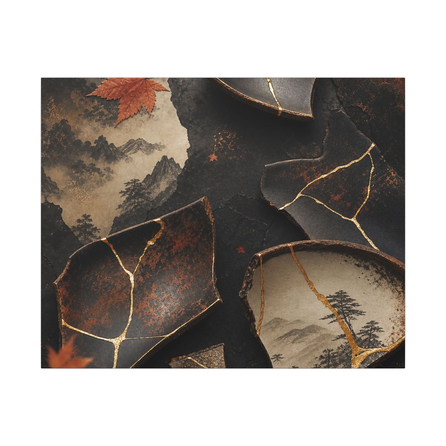 Broken Pottery Gold Vein Canvas Art | Philosophical Kintsugi Art