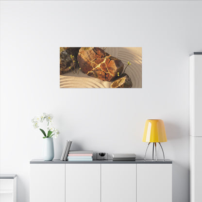 Kanso Rock Garden Canvas Art - Kintsugi Crackle Gold