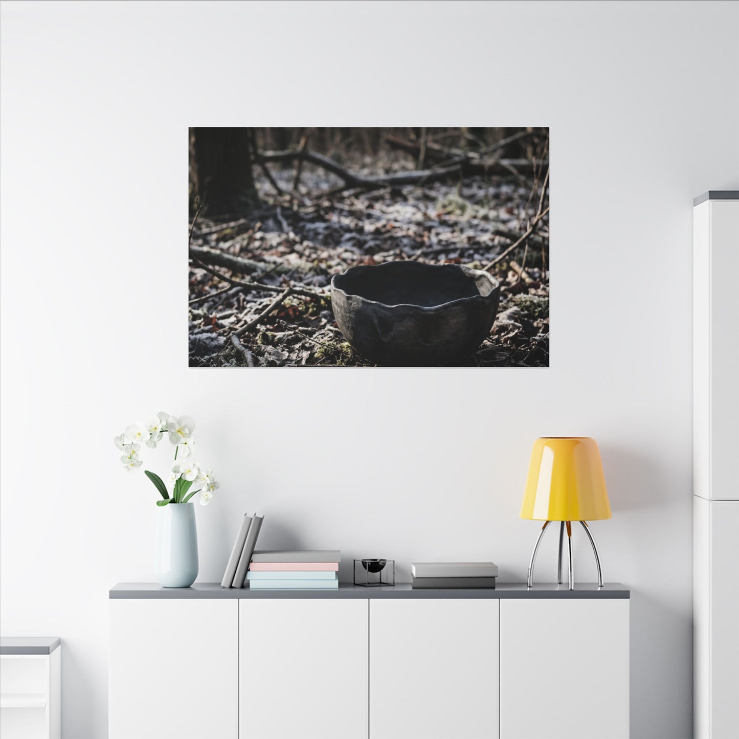 Dappled Ceramic Bowl Canvas Art - Dark Japandi Kanso
