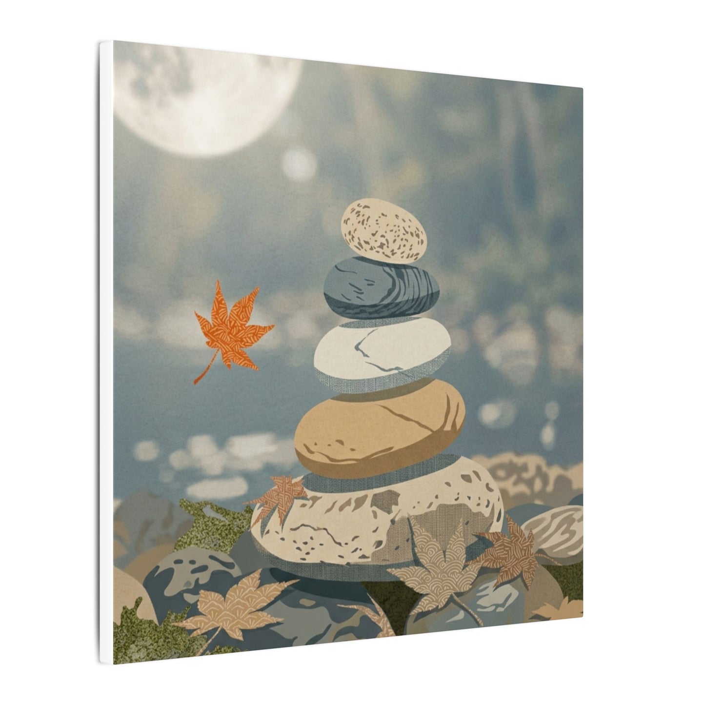 Warm River Stones Canvas Art - Japanese Pattern Japandi
