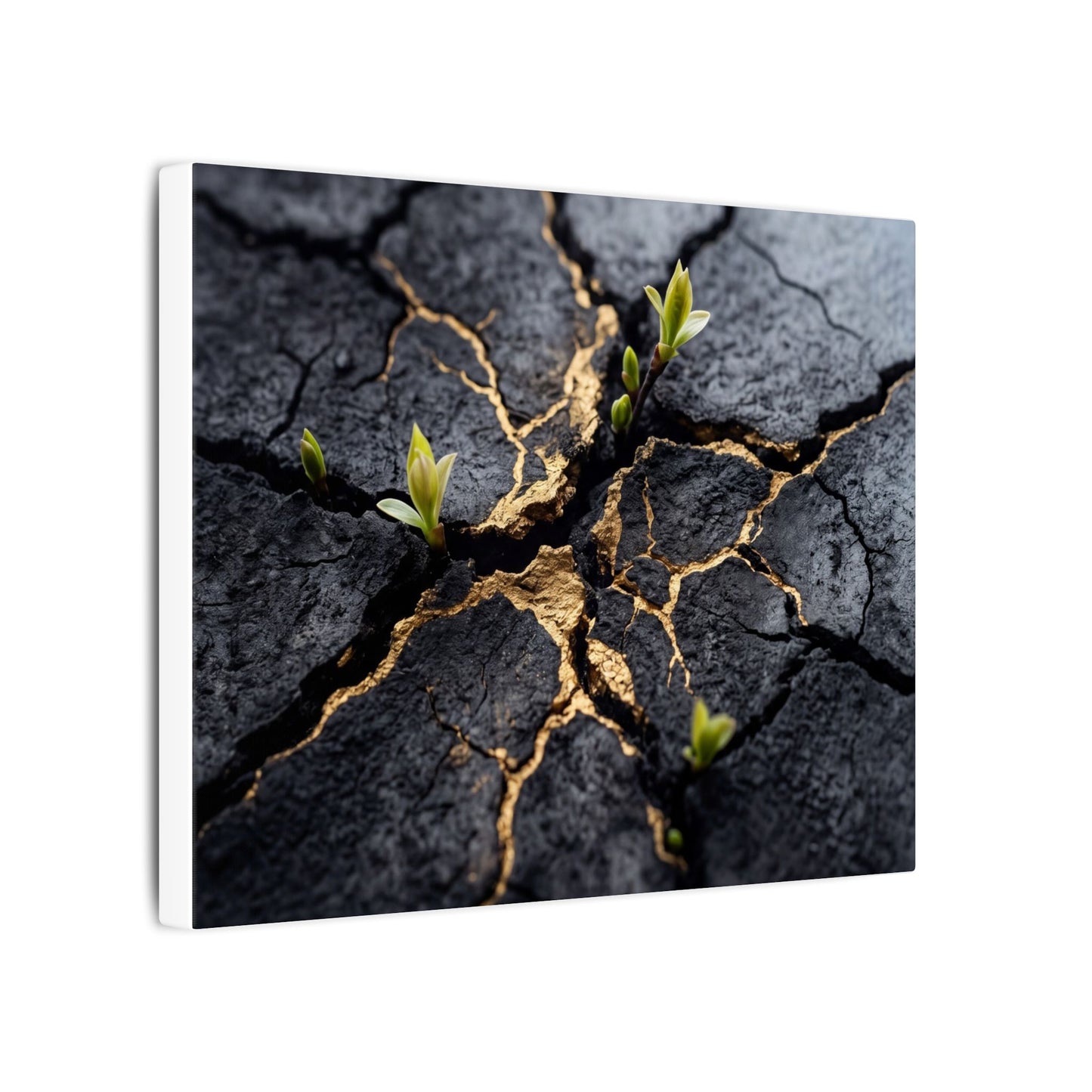 Ma Cracked Earth Canvas Art - Dark Japandi Charcoal Ink