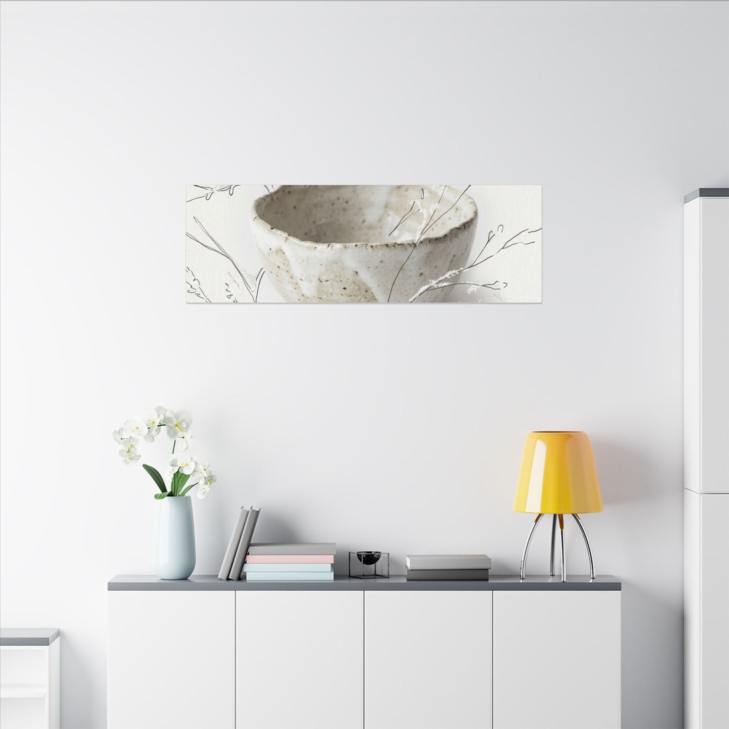 Neutral Ceramic Bowl Canvas Art - Minimal Line Japandi