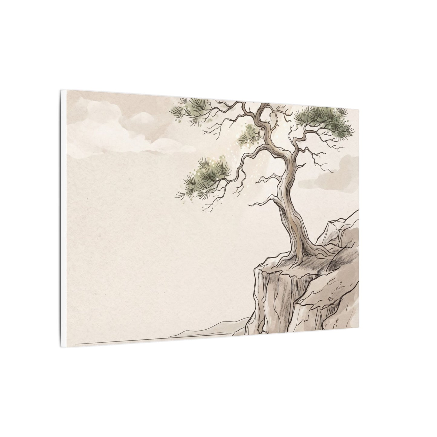 Japandi Pine Tree in Dappled | Minimal Line Canvas Art