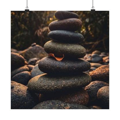 River Stones Wall Art Print | Summer Dark Japandi Moody Minimal Art