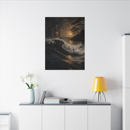 Ocean Wave Dark Texture Canvas Art | Bold Dark Japandi Art