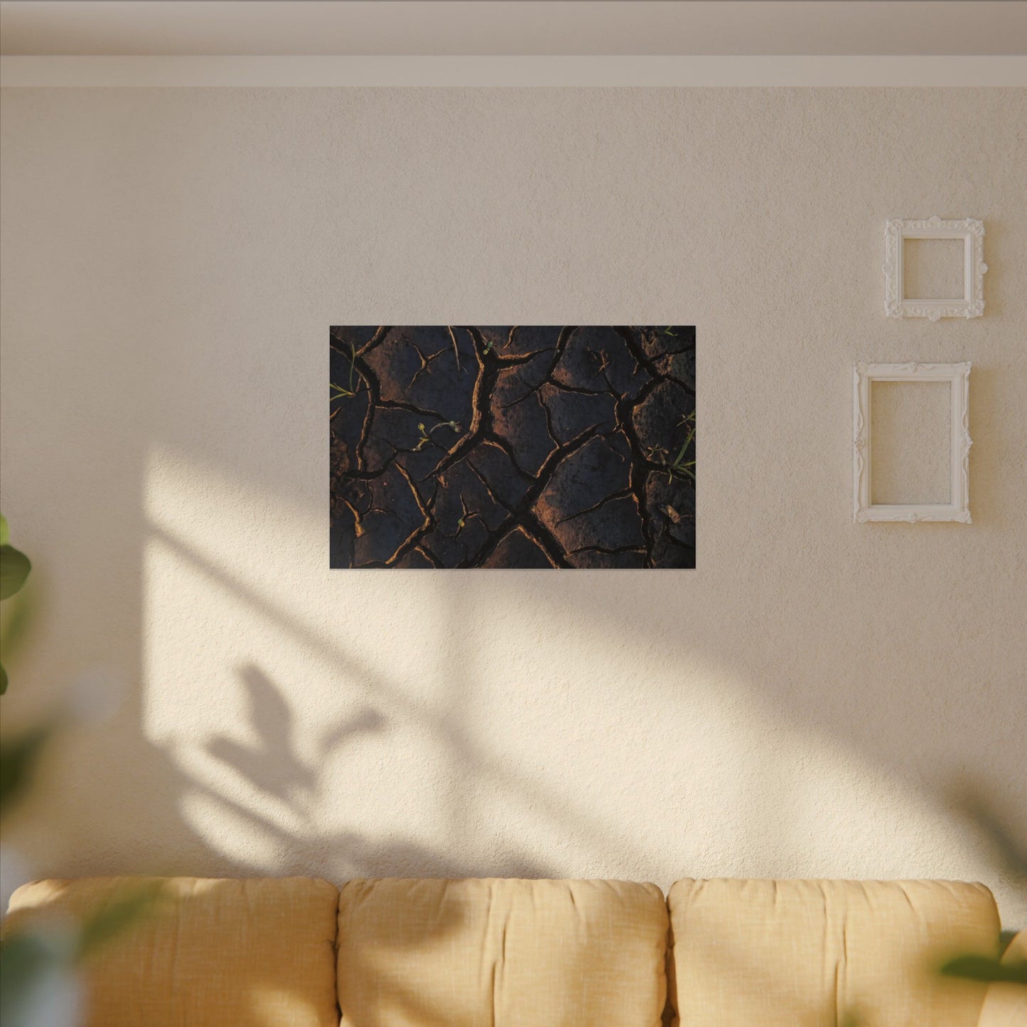 Cracked Earth Moody Minimal Canvas Art | Luxurious Dark Japandi Art