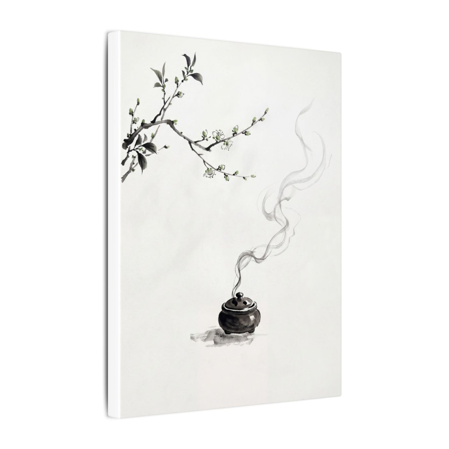 Calm Incense Smoke Canvas Art - Sumi E Zen