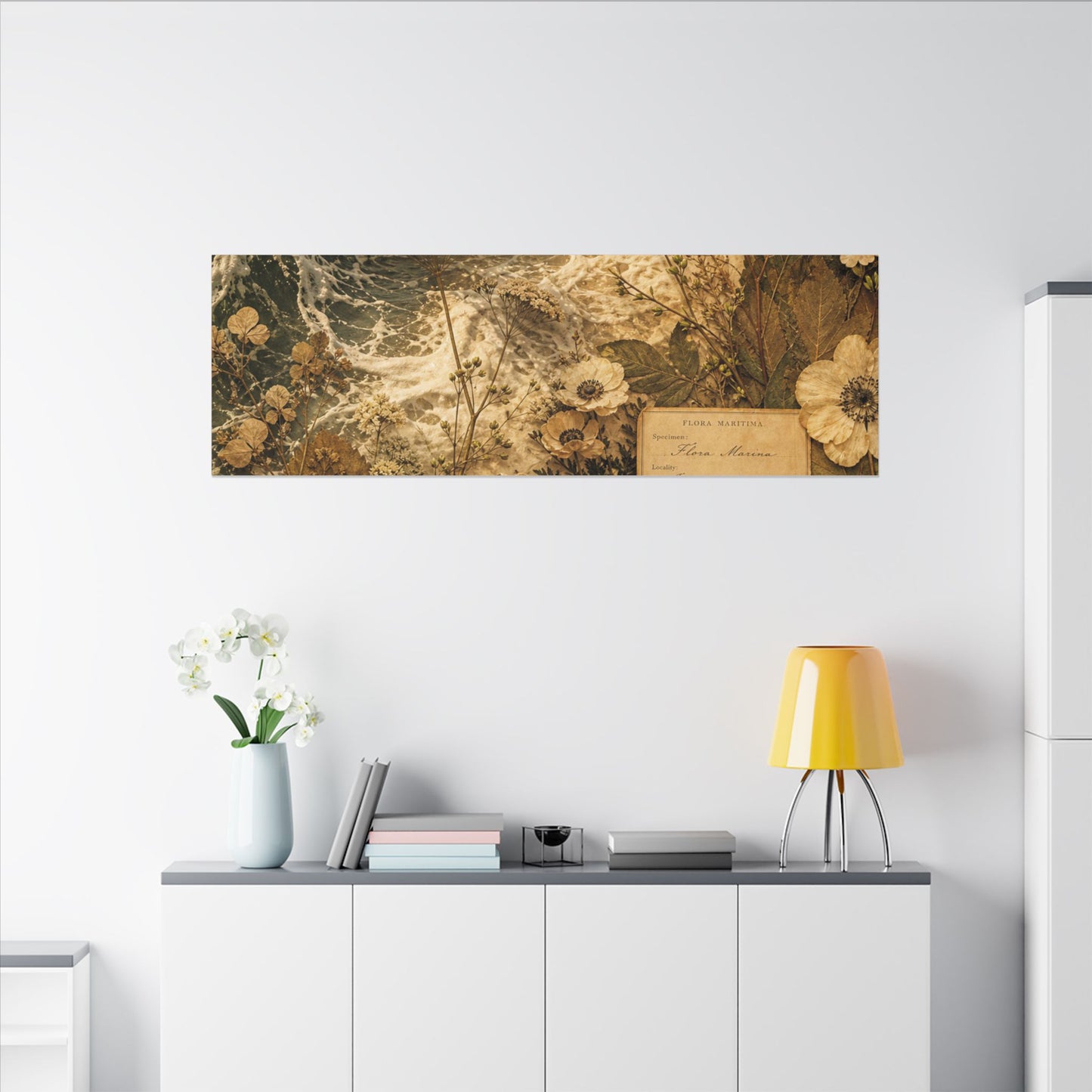 Spring Ocean Wave Herbarium Canvas Art | Nostalgic Decor