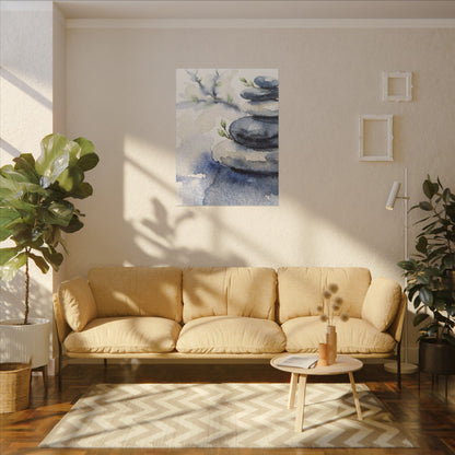 River Stones Watercolor Canvas Art | Cozy Japandi Art