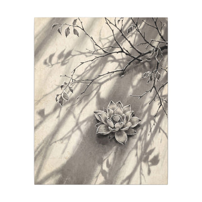 Winter Lotus Flower Sumi E Canvas Art | Contemplative Decor