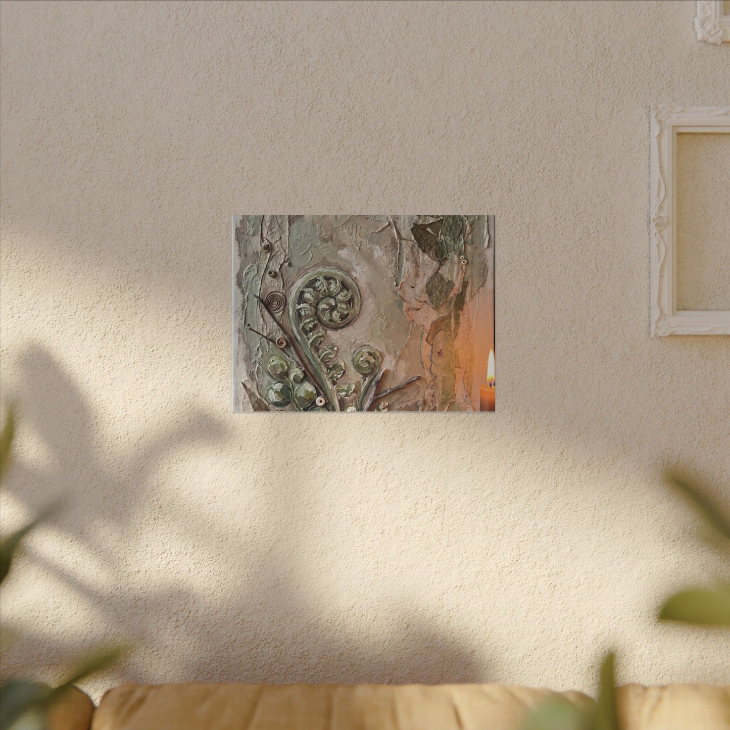 Japandi Fern Unfurling in Candlelight | Texture Canvas Art