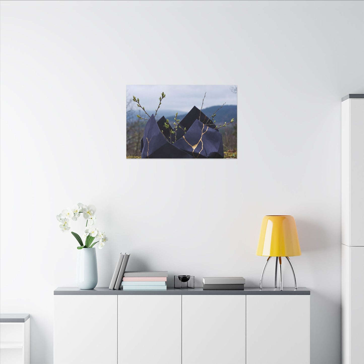 Paper Fold Canvas Art | Spring Kintsugi Gold Repair Art