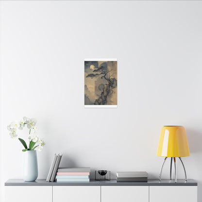 Japandi Pine Tree in Moonlight | Japanese Pattern Canvas Art