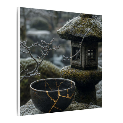Stone Lantern Canvas Art | Winter Kintsugi Gold Repair Art