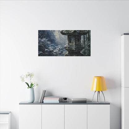 Zen Stone Lantern in Dappled | Sumi E Canvas Art