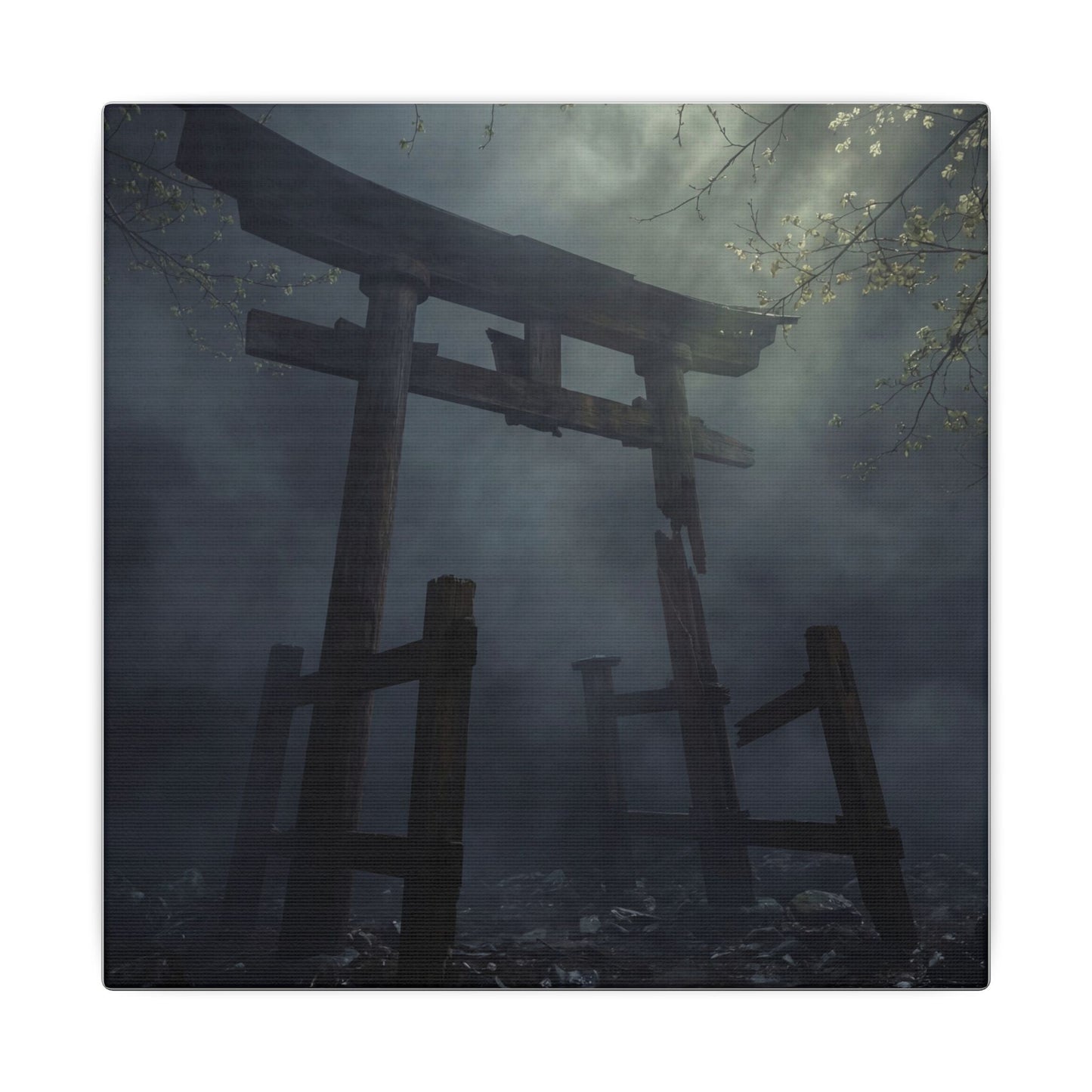 Dark Japandi Torii Gate in Dappled | Moody Minimal Canvas Art