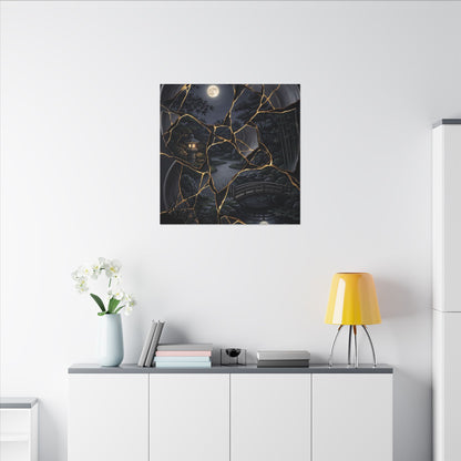 Kintsugi Moonlit Garden in Golden Hour | Gold Repair Canvas Art
