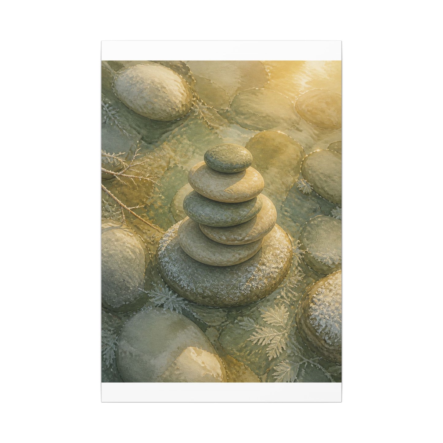 River Stones Watercolor Canvas Art | Elegant Japandi Art