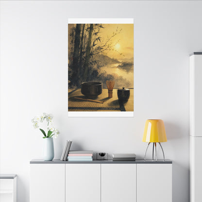 Tea Ceremony Sumi E Canvas Art | Contemplative Zen Art