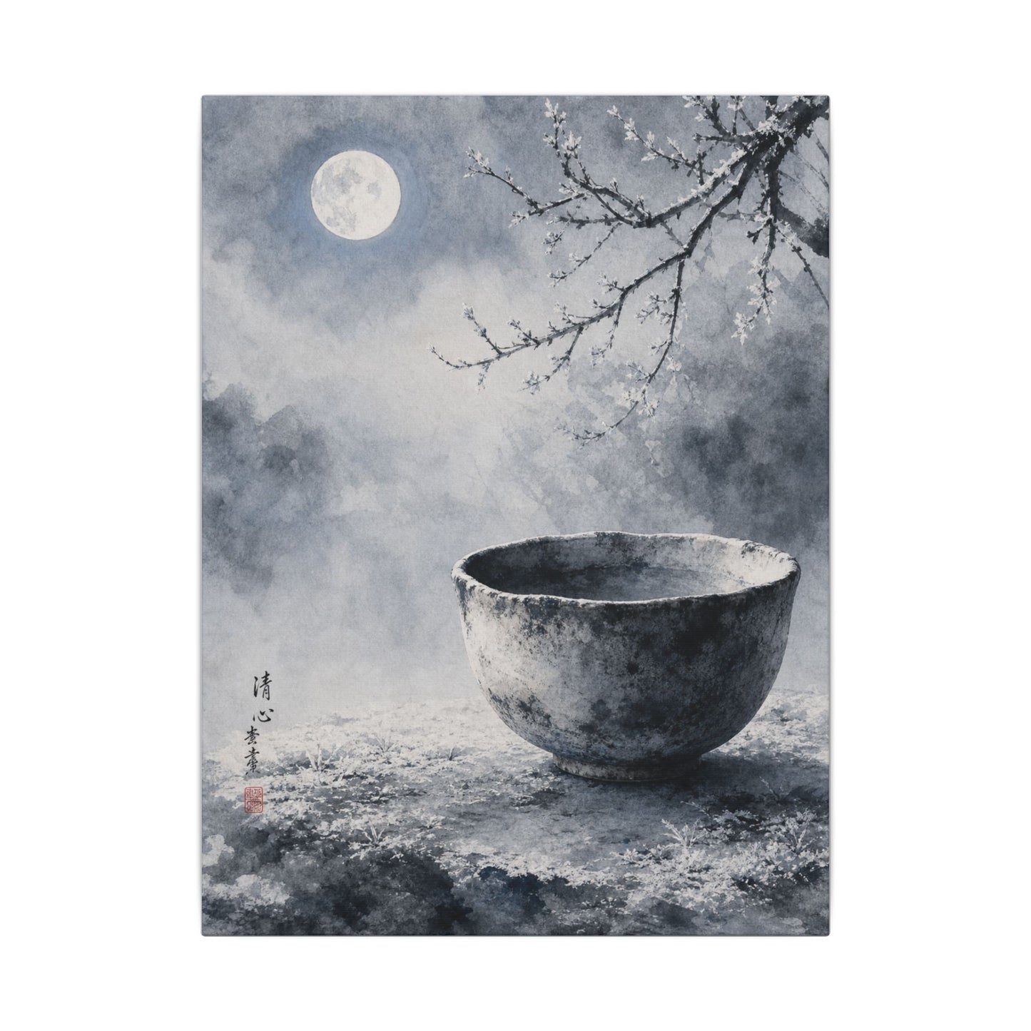 Seijaku Ceramic Bowl Canvas Art - Zen Sumi E