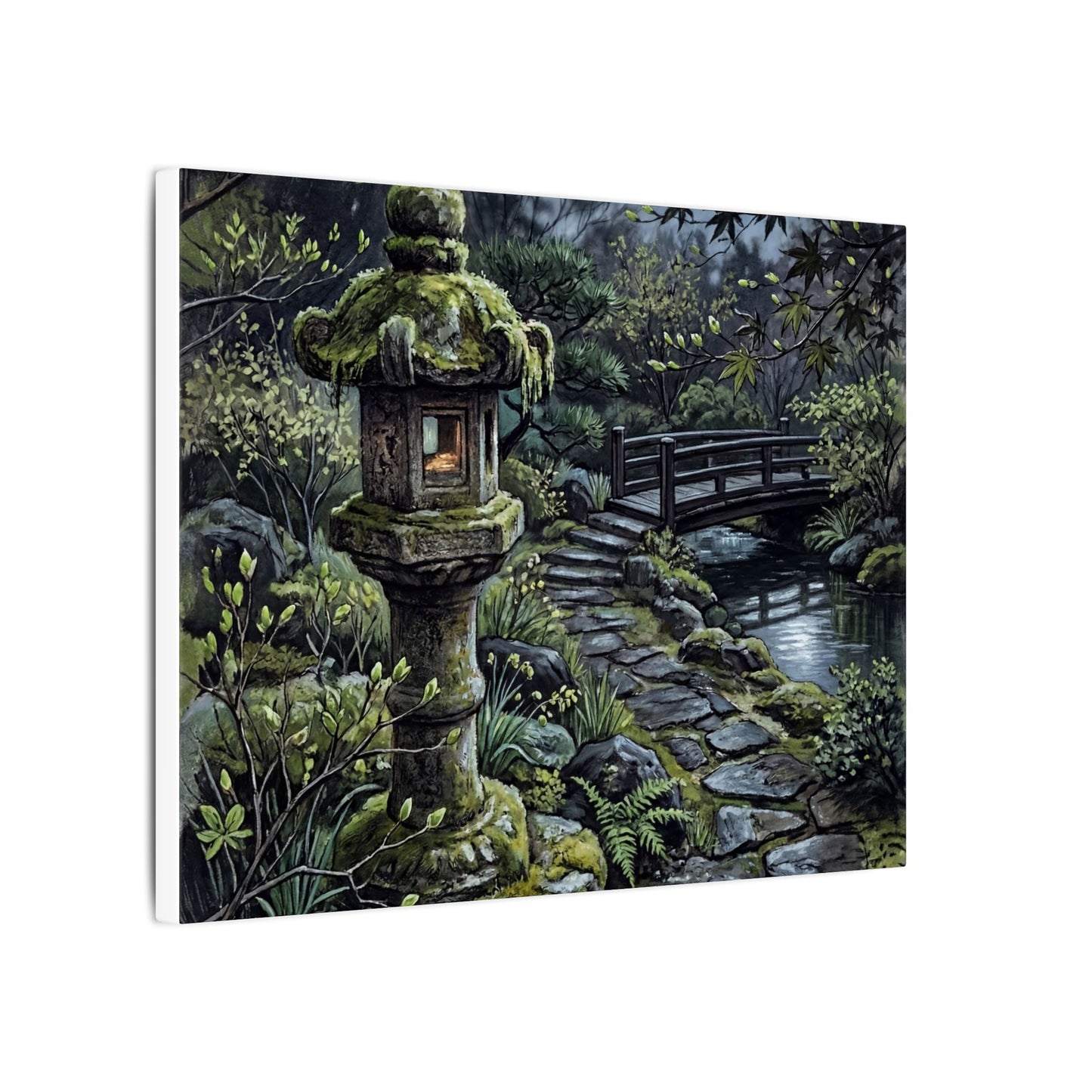 Japandi Stone Lantern in Moonlight | Texture Canvas Art