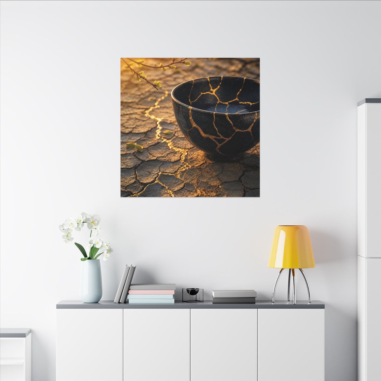 Golden Hour Cracked Earth Canvas Art - Kintsugi Fukinsei