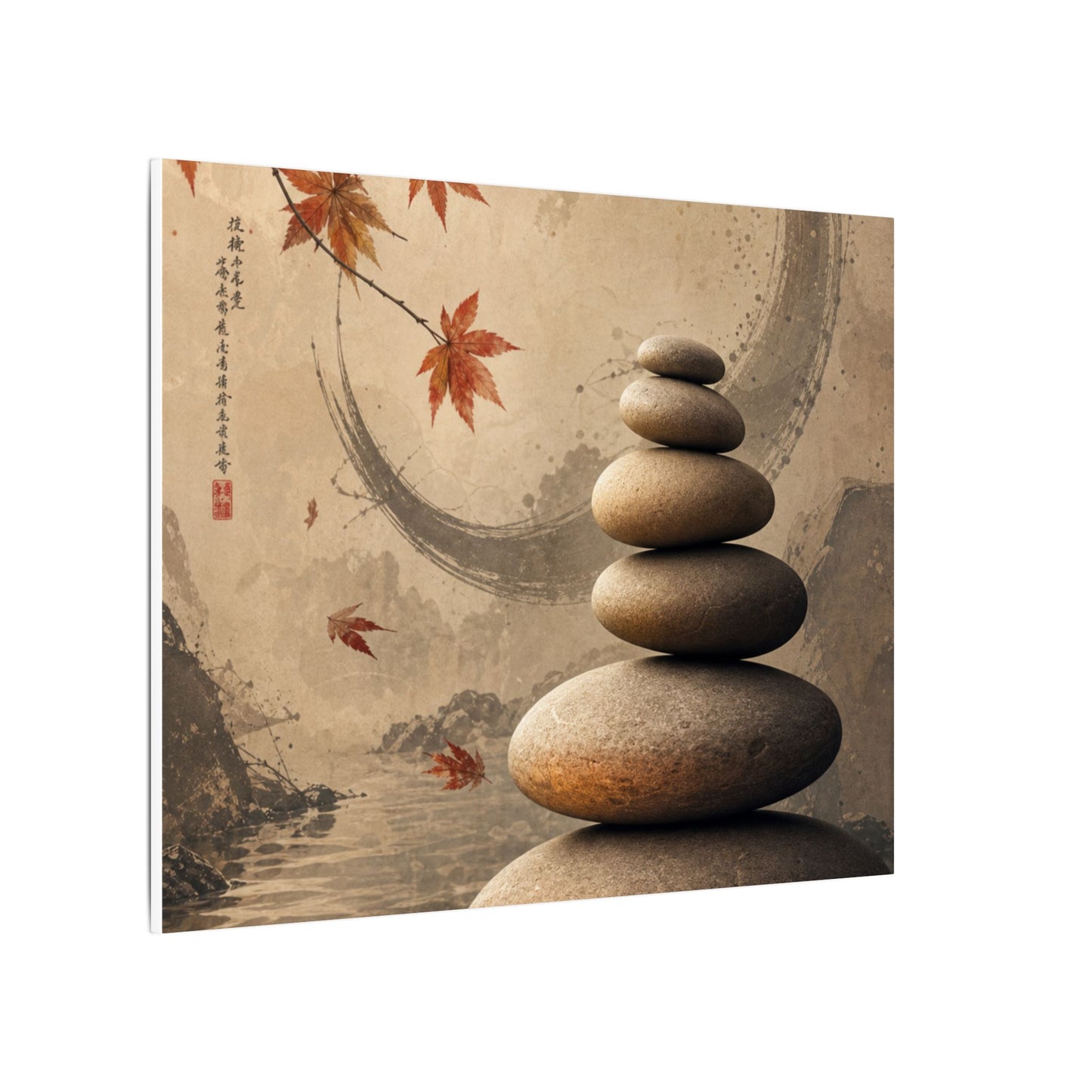 Japandi River Stones in Candlelight | Japanese Pattern Canvas Art