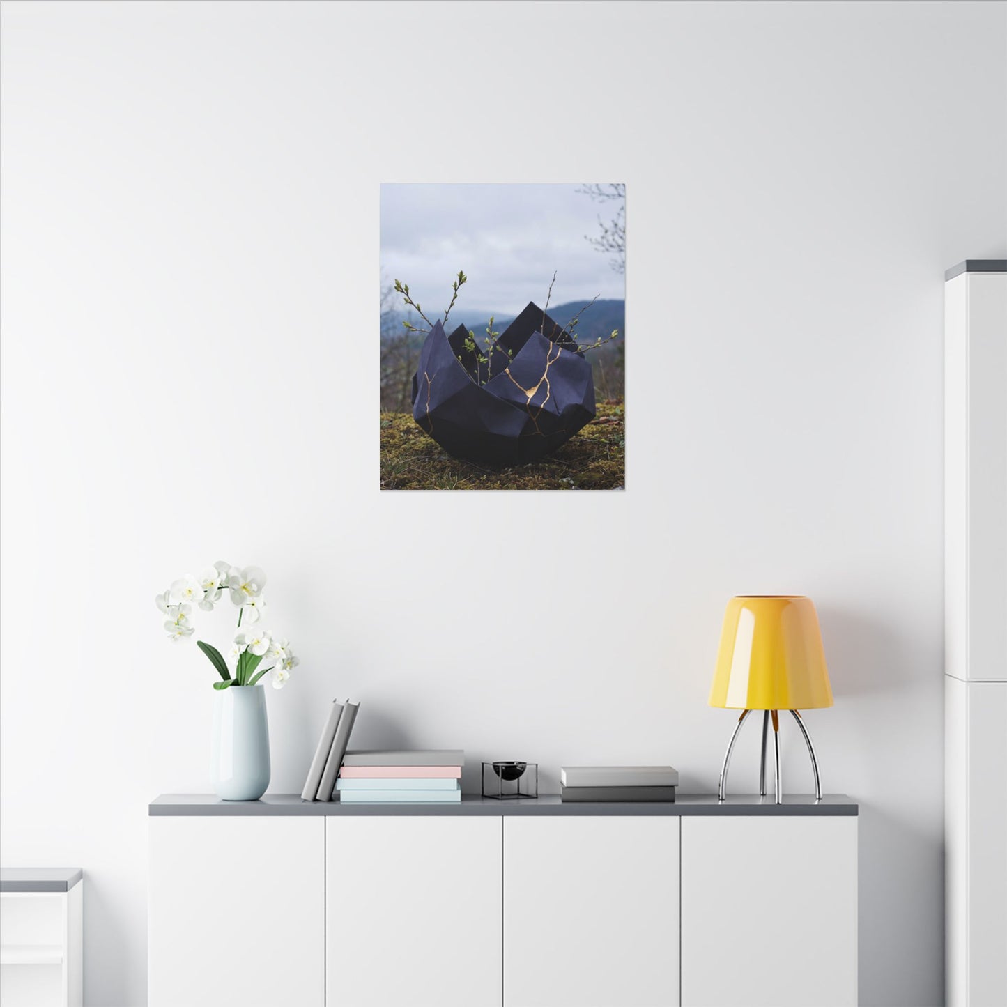 Paper Fold Canvas Art | Spring Kintsugi Gold Repair Art