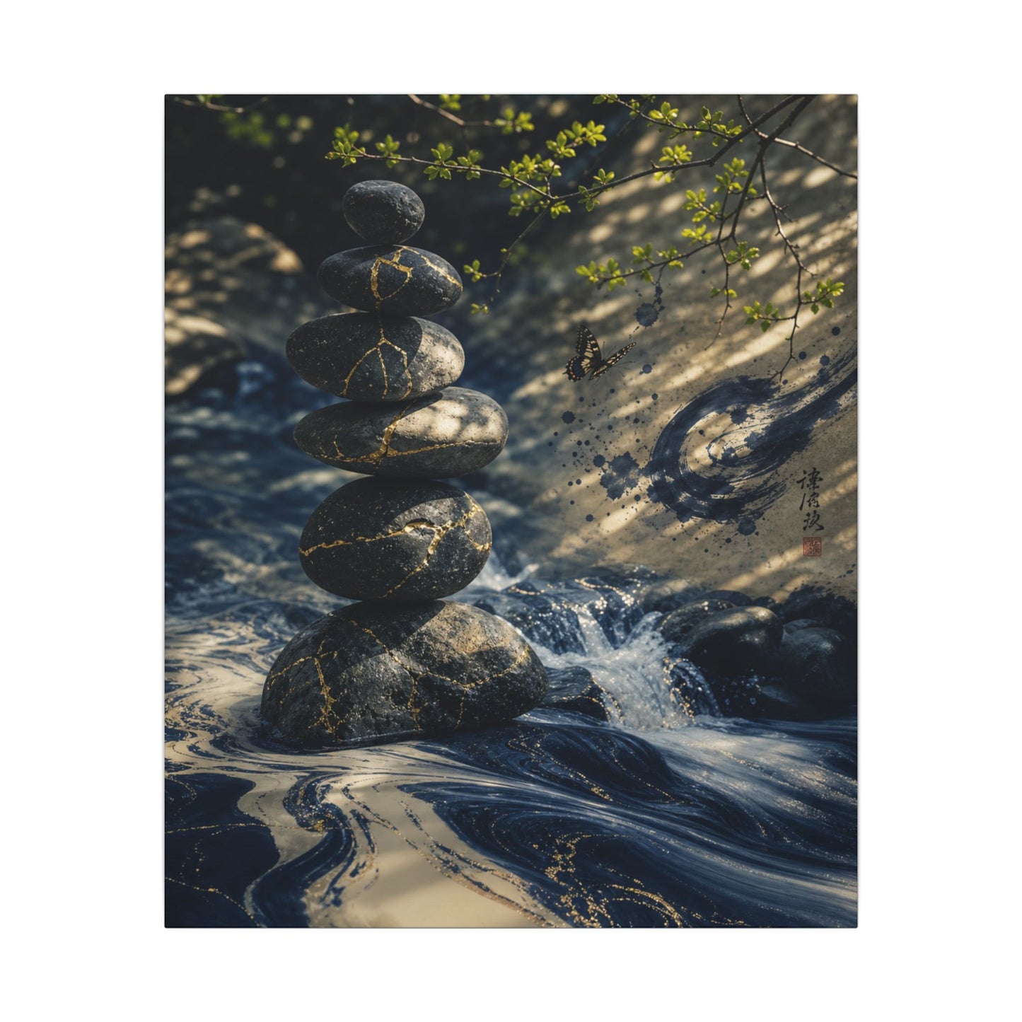 Kintsugi River Stones in Dappled | Broken Beauty Canvas Art