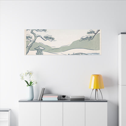 Japandi Moonlit Garden in Moonlight | Minimal Line Canvas Art