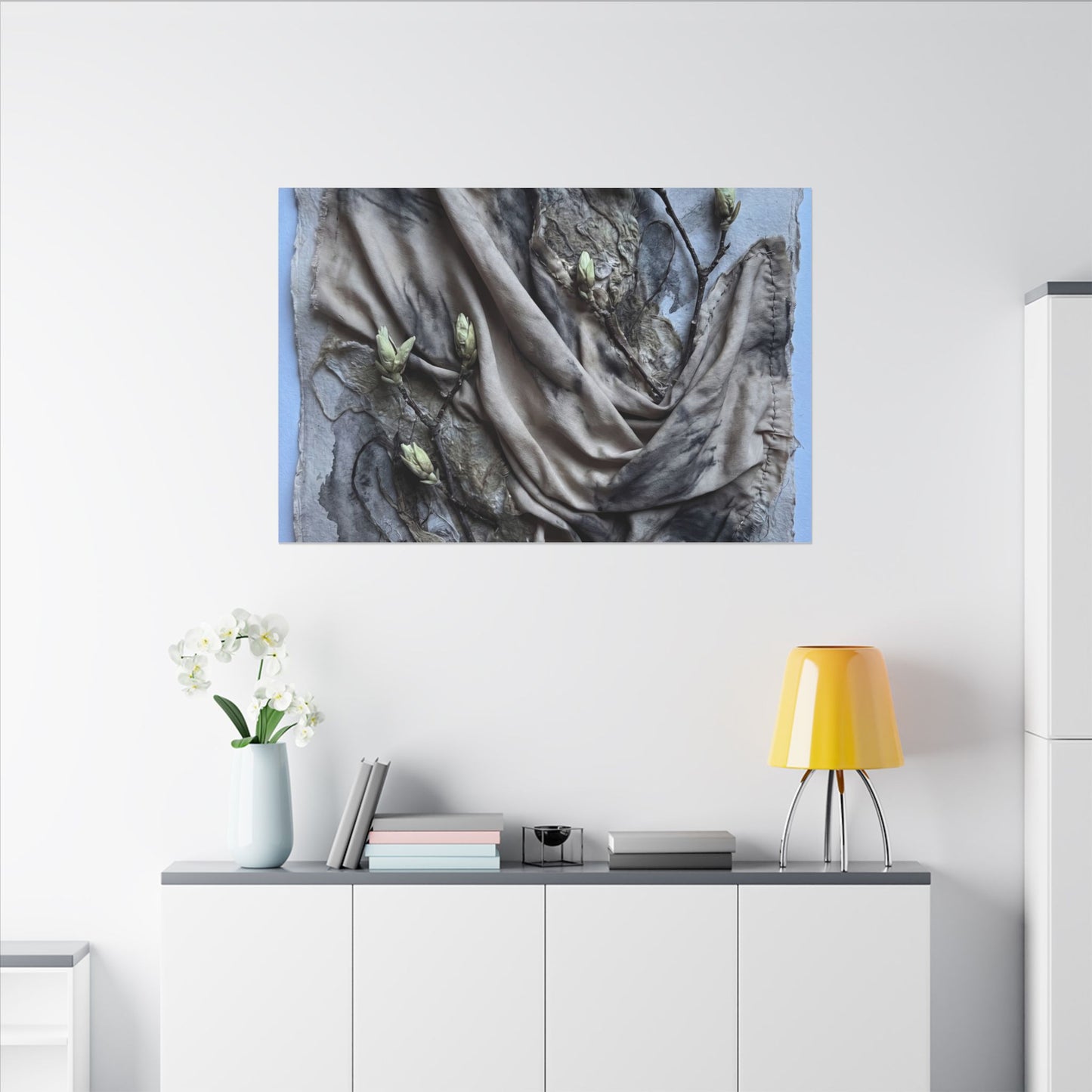 Japandi Silk Drape in Moonlight | Texture Canvas Art