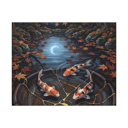 Koi Pond Canvas Art | Autumn Kintsugi Gold Repair Art