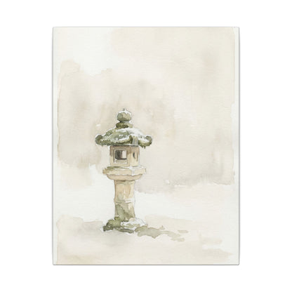 Stone Lantern Winter Canvas Art | Japandi Earthy Design